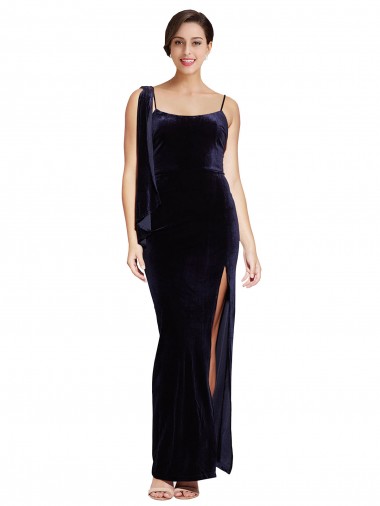 Cheapest Stretch Velvet Sheath Long Sleeveless Low Back High Side Slit Prom Dresses Canada