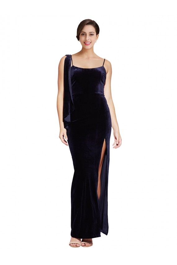 Cheapest Stretch Velvet Sheath Long Sleeveless Low Back High Side Slit Prom Dresses Canada