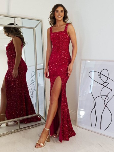 Cheapest Velvet Sequin Sheath Long Sleeveless Prom Dress Canada