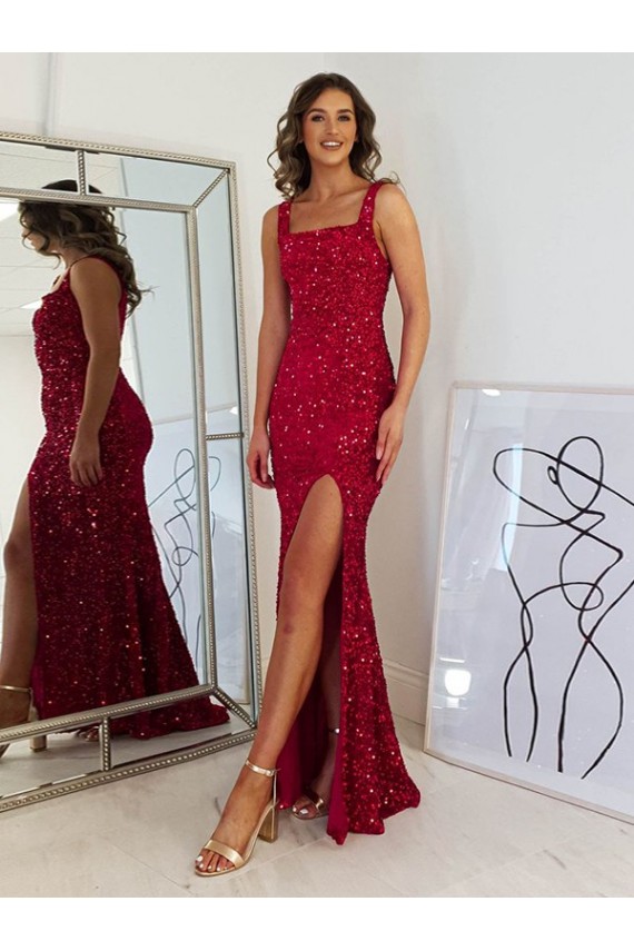 Cheapest Velvet Sequin Sheath Long Sleeveless Prom Dress Canada