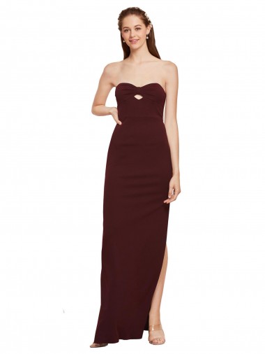 Cheapest Stretch Crepe Sheath Long Sleeveless Burgundy Gold Prom Dresses Canada