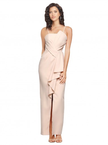 Cheapest Stretch Crepe Sheath Long Sleeveless Low Back Semi Formal Evening Dress Canada