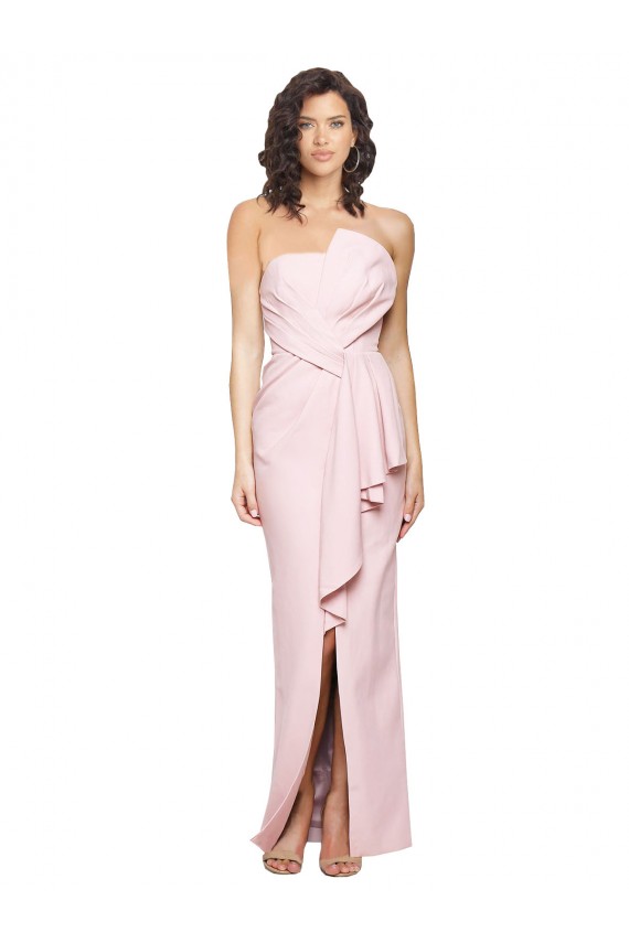 Cheapest Stretch Crepe Sheath Long Sleeveless Pink Low Back Formal Dress Canada