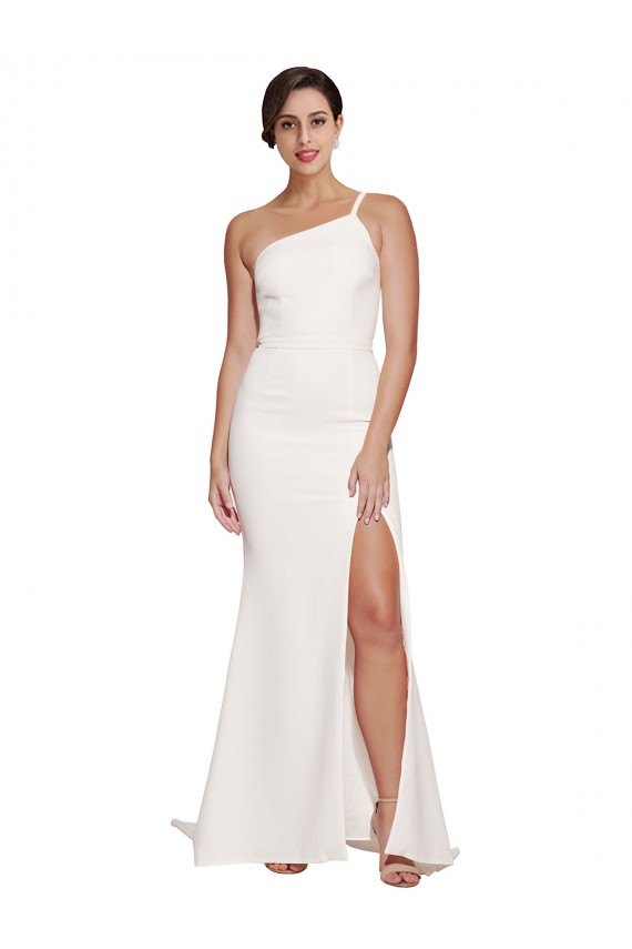 Cheapest Stretch Crepe Sheath Sweep Train Sleeveless Ivory Prom Dresses Canada