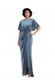 Cheapest Stretch Velvet Sheath Long Flutter Sleeves Open Back Semi Formal Evening Dress Canada