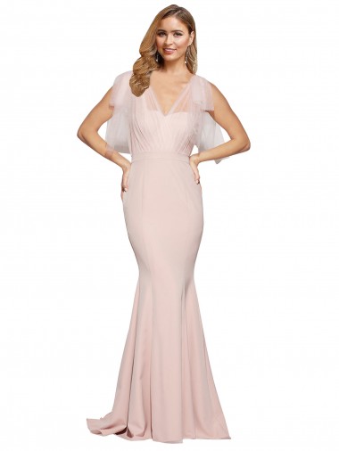 Cheapest Stretch Crepe & Tulle Sheath Long Sleeveless Low Back Formal Dress Canada