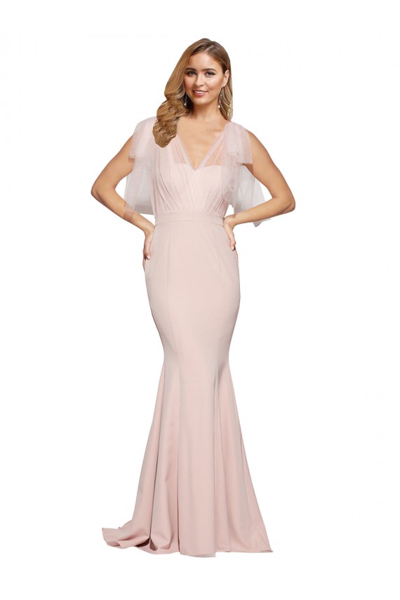 Cheapest Stretch Crepe & Tulle Sheath Long Sleeveless Low Back Formal Dress Canada
