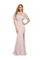 Cheapest Stretch Crepe & Tulle Sheath Short Sleeves Long Low Back Formal Evening Dress Canada