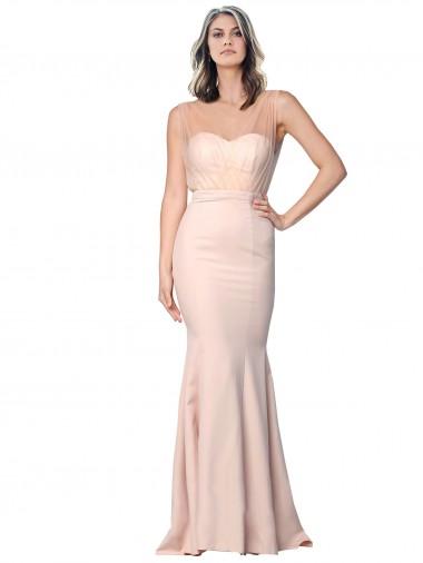 Cheapest Stretch Crepe & Tulle Sheath Long Sleeveless Low Back Formal Evening Dress Canada