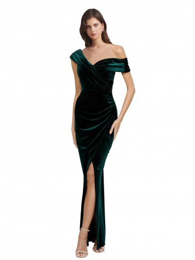 Cheapest Stretch Velvet Sheath Long Sleeveless High Low Evening Dress Canada