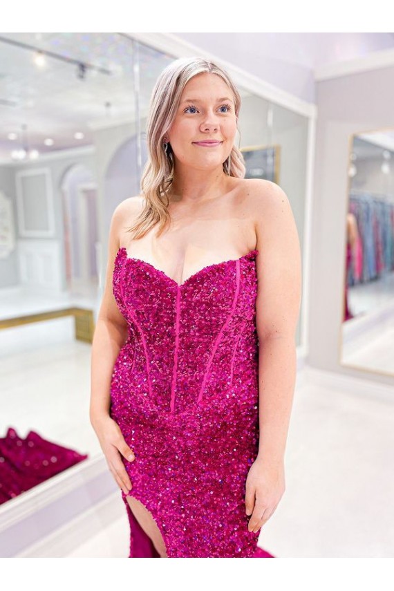Cheapest Velvet Sequin Sheath Sweep Train Sleeveless Sweetheart Evening Dress Canada