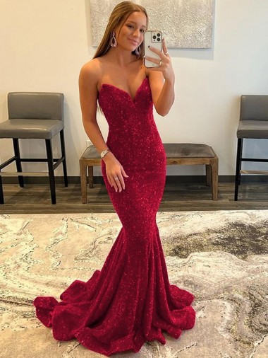 Cheapest Velvet Sequin Sheath Sweep Train Sleeveless Sweetheart Prom Dress Canada