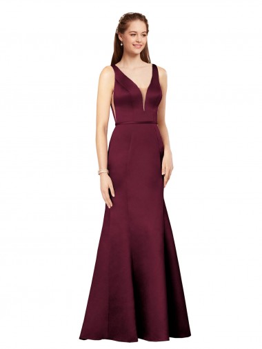 Cheapest Satin Sheath Long Sleeveless V-Back Formal Evening Dress Canada