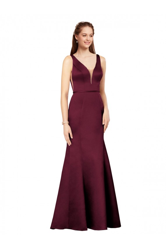 Cheapest Satin Sheath Long Sleeveless V-Back Formal Evening Dress Canada
