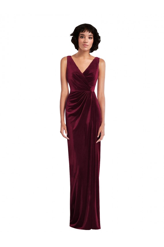 Cheapest Stretch Velvet Sheath Long Sleeveless Burgundy Prom Dresses Canada