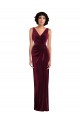 Cheapest Stretch Velvet Sheath Long Sleeveless Burgundy Prom Dresses Canada