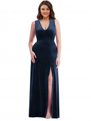 Cheapest Stretch Velvet Sheath Long Sleeveless Formal Plus Size Evening Dress Canada