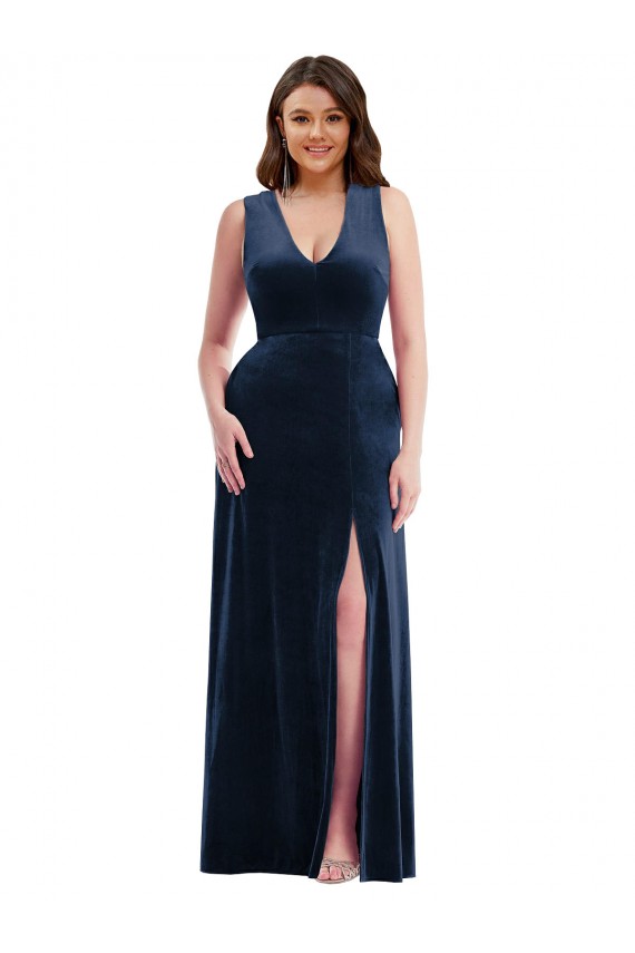 Cheapest Stretch Velvet Sheath Long Sleeveless Formal Plus Size Evening Dress Canada