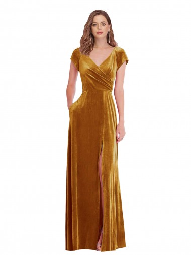 Cheapest Stretch Velvet Sheath Long Cap Sleeves Formal Evening Dress Canada