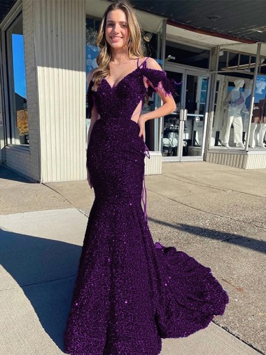 Cheapest Velvet Sequin Sheath Court Train Sleeveless Long Evening Dress Canada