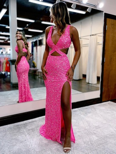 Cheapest Velvet Sequin Sheath Long Sweep Train Sleeveless Velvet Sequin Evening Dress Canada
