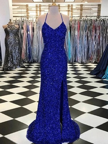 Cheapest Velvet Sequin Long Sweep Train Sleeveless V-Neck Evening Dress Canada