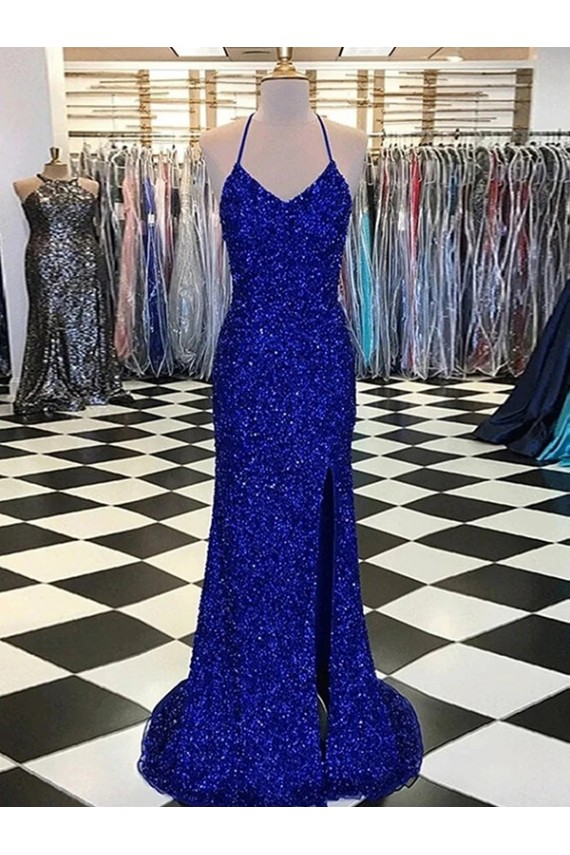 Cheapest Velvet Sequin Long Sweep Train Sleeveless V-Neck Evening Dress Canada