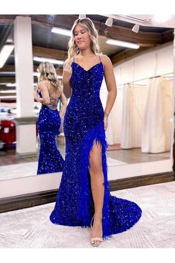 Cheapest Velvet Sequin Sheath Sweep Train Sleeveless V-Neck Long Evening Dress Canada