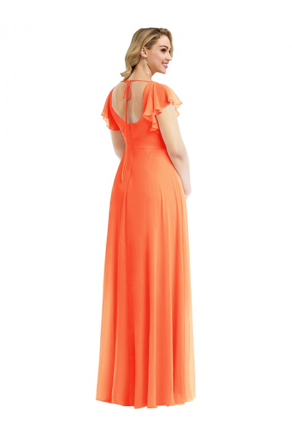 Cheapest Soft Chiffon A-Line Long Flutter Sleeves Open Back Semi Formal Evening Dress Canada