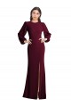 Cheapest Stretch Crepe Trumpet Long Puff Sleeves Open Back Formal Dress Canada