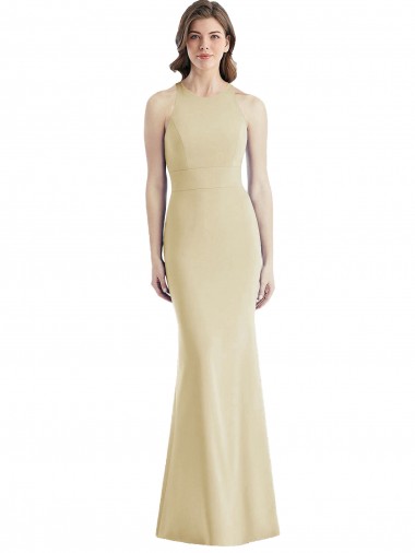 Cheapest Stretch Crepe Trumpet Long Sleeveless Criss Cross Open Back Semi Formal Evening Gown Canada