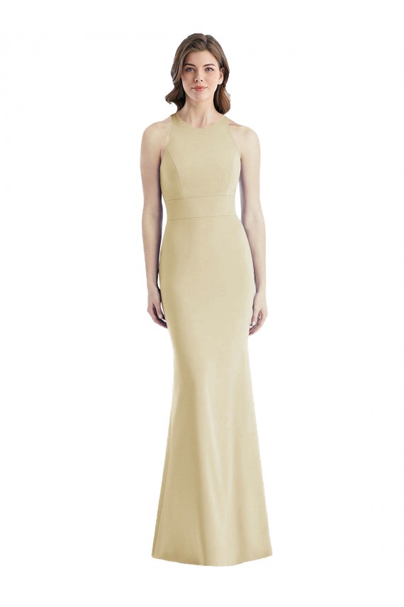 Cheapest Stretch Crepe Trumpet Long Sleeveless Criss Cross Open Back Semi Formal Evening Gown Canada