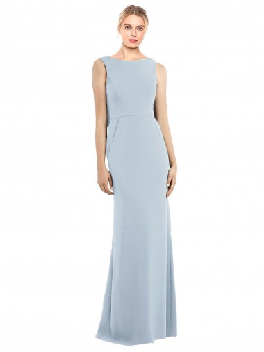 Cheapest Stretch Crepe Trumpet Long Sleeveless Low Back Light Sky Blue Prom Dresses Canada