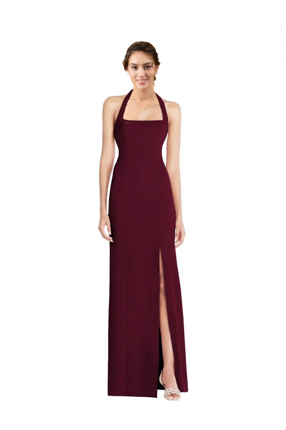 Cheapest Stretch Crepe Trumpet Long Sleeveless Halter Neck Open Back Prom Dresses Canada