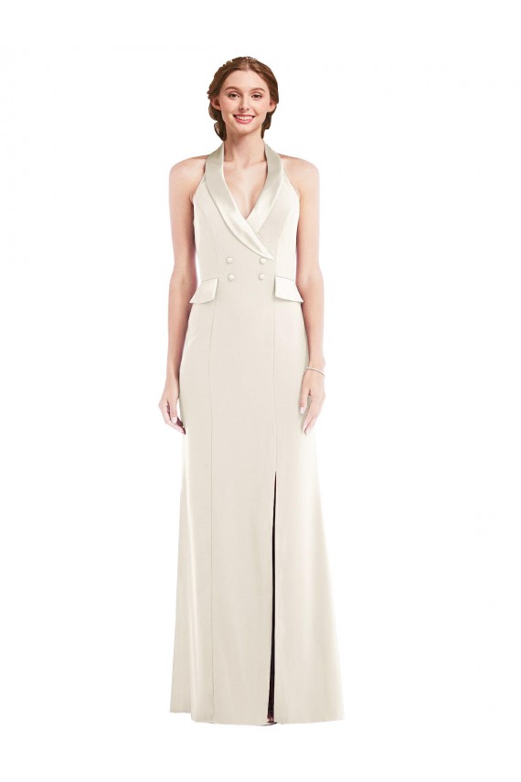 Cheapest Stretch Crepe Trumpet Long Sleeveless Ivory Low Back Semi Formal Evening Dress Canada