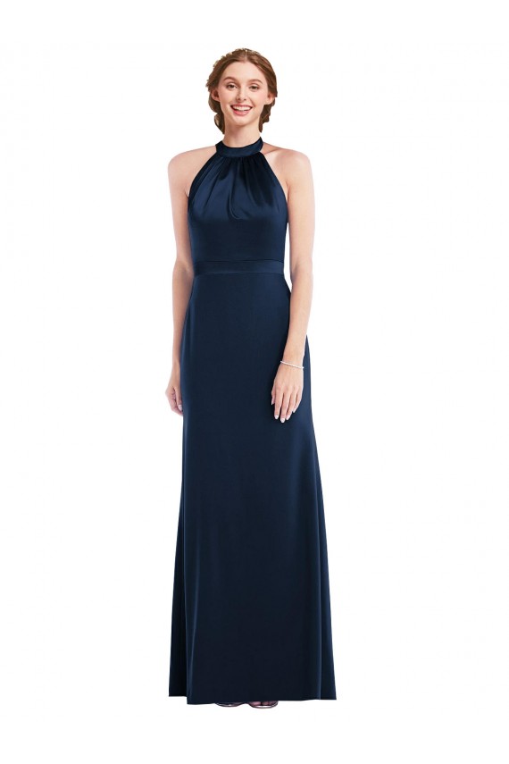 Cheapest Stretch Crepe Trumpet Long Sleeveless Dark Navy Open Back Semi Formal Evening Dress Canada