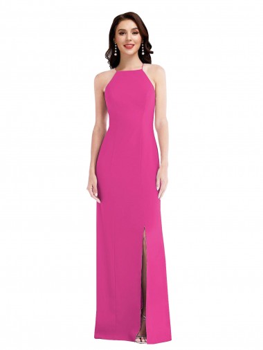 Cheapest Stretch Crepe Trumpet Long Sleeveless Open Back Fuchsia Prom Dresses Canada