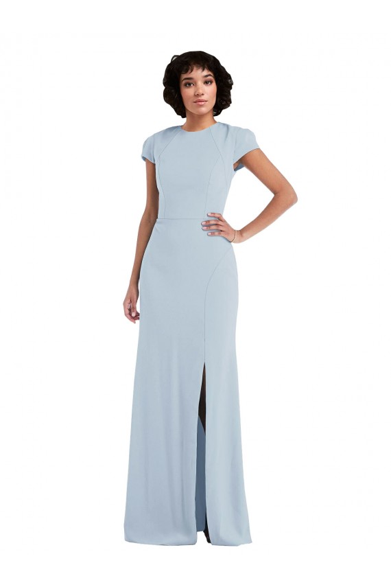 Cheapest Stretch Crepe Trumpet Long Cap Sleeves Keyhole Back Semi Formal Evening Dress Canada