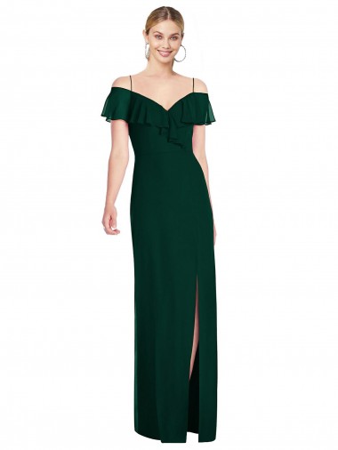 Cheapest Soft Chiffon Trumpet Long Cold Shoulder Ever Green Evening Dresses Canada
