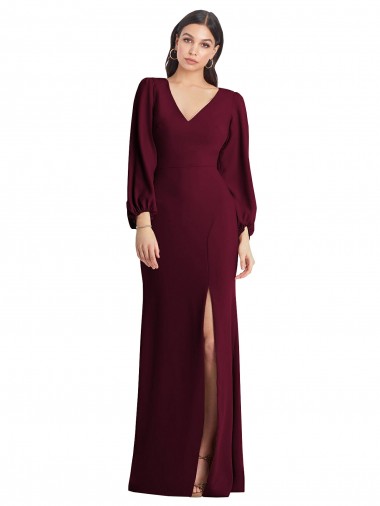 Cheapest Stretch Crepe Trumpet Long Puff Sleeves Semi Formal Evening Dress Canada