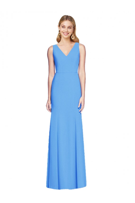 Cheapest Stretch Crepe Trumpet Trumpet Sleeveless Peacock Blue Semi Formal Evening Dress Canada