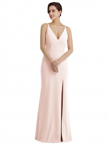 Cheapest Stretch Crepe Trumpet Long Sleeveless V-Back Pink Prom Dresses Canada